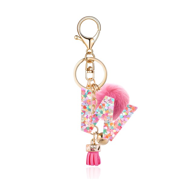 OKAICEN Deep Pink Resin Alphabet Initial Letter Keychain Keyring for