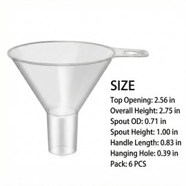 6 Pack Mini Plastic Funnels, 2.56" Wide Mouth Clear Funnels for Filling Bottles, Small Transparent Funnel Set for Water, Powders, Essential Oils & Perfume, for Kitchen, Bathroom & Garage