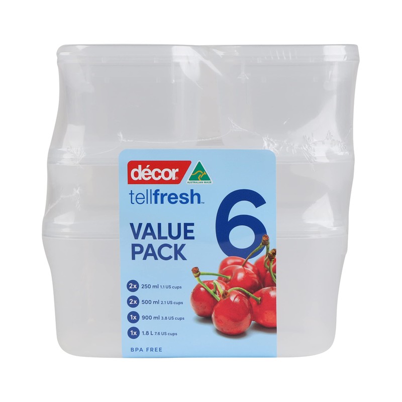 Décor Food Storage Container, Clear, Pack of 6