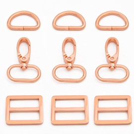 MELORDY 15Pcs Metal Swivel Snaps Hooks with D Rings and Tri-Glides Slide Buckles for Key Lanyard Purse Bag Straps Dog Collars DIY Sewing Hardware Craft (1 inch, Rose Gold)