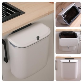 LYNLOO 2.4 Gallon Kitchen Compost Bin Hanging Small Trash Can with Lid Under Sink Dual Installation & Triple-Seal Technology, Odorless Kitchen/Bathroom/Office Trash Can for Home, RV