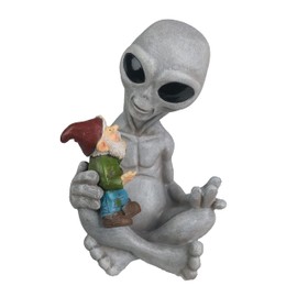 BELLA HAUS DESIGN Andre' & Fritz Friendship Stories Alien and Gnome Garden Statue | Poly-Resin 6.5" h x 4" w x 3.5" d Outdoor Décor (Stories - Garden Statue)