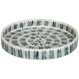 Coastal Home 12 in Round Blue Capiz Tray 15'' Blue multi