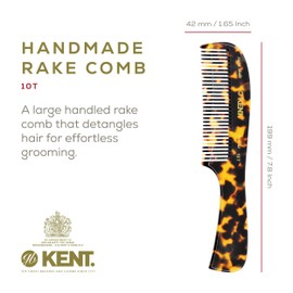 Kent 10T TY Large Handmade Wide Tooth Detangling Rake Comb - Smooth and Comfortable for Curly, Wet or Dry, Thick Hair
