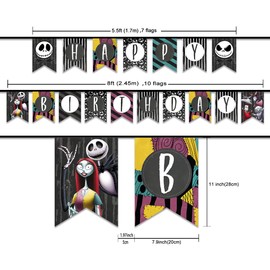 Happy Birthday Banner for Kids and Adults Jack Skellington and Sally Bunting Banner Birthday Party Decorations and Supplies Nightmare Before Christmas Banner Birthday Banner for Indoor Outdoor Decors