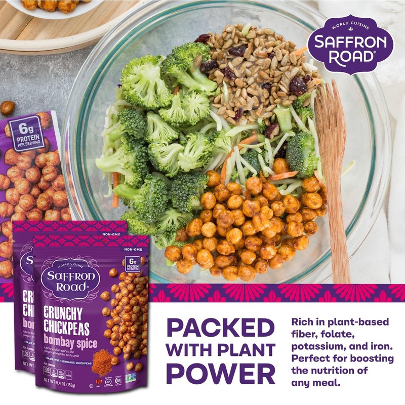 Saffron Road Roasted Bombay Spice Crunchy Chickpeas | High-Protein, Vegan,