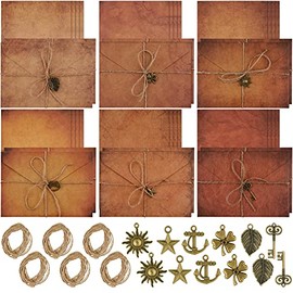 Juego de sobres y papel de papelería vintage, carta y sobres de papel de escritura, incluye hojas de papel de carta antiguos, sobres de estraza y acce