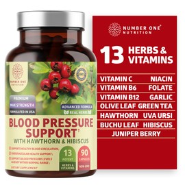 N1N Premium Blood Pressure Support with Hawthorn and Hibiscus [13 Potent Ingredients], Natural Supplement to Support Blood Flow Health, 90 Caps