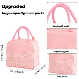 OTKARXUS Insulated Lunch Bag for Women,Portable Waterproof Lunch Box Cooler Bag with Daisy Pattern Transparent Pocket,Lunch Bag for Adults Girls Kids School Work Picnic Travel (A Pink)