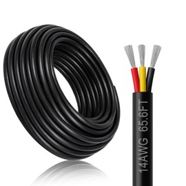 14 Gauge 3 Conductor Electrical Wire, 65.6FT Black Stranded Low Voltage 14/3 Wire PVC Case, 14 AWG Tinned Copper 3 Wire Cable, Flexible Extension Power Cord for LED Lamp Lighting, Automotive Wiring