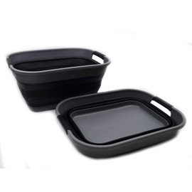 SAMMART 17.5L (4.6 Gallon) Collapsible/Foldable/Pop Up/Portable Washing Tub/Storage Basket, Water Capacity 13.5L/3.5 Gallon (2, Grey/Black (Set of 2))