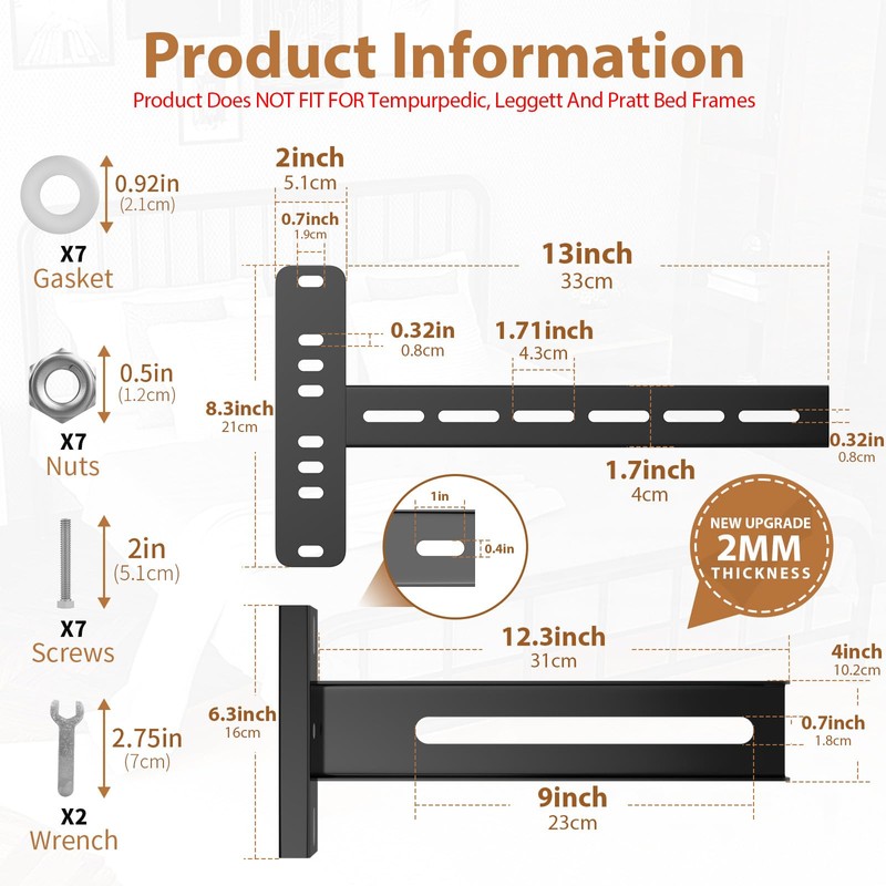 Universal Bed Headboard Brackets, Adjustable Bed Base for Twin/King/Queen/Full Size