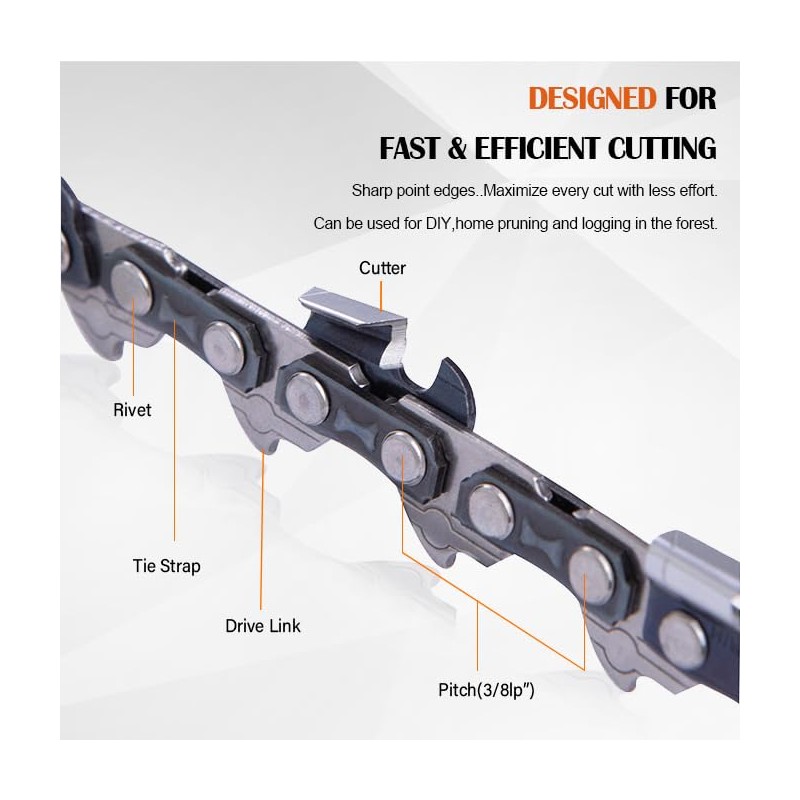 CUTWIN 18 Inch Chainsaw Chain Kit,3/8" LP Pitch 0.050" Gauge