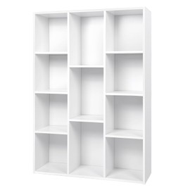 Whitmor 11 Cube Storage Organizer, 4 Tier Stackable Bookcase, Open Storage Display Bookshelf, Storage Cabinet for Living Room, Bedroom, Home, Office, 29.1" L x 9.4" W x 41.7" H, White