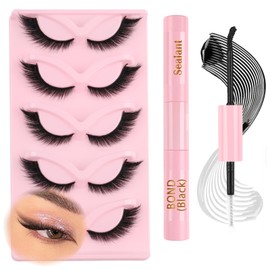 Parriparri Wimpern Foxy mit Kleber 5 Paar Fox Eye Lashes Kit mit kleber und Sealer Engel Winged Cat Eye Lashes NatüRliche Fox Eyelashes Fake Lashes Cateye