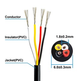 URCIANOW 20AWG 15.24 Metres Electric Wire 0.5mm² 4 Conductors Electrical Cable of Thickness 20 UL2464 Electrical Wire 20AWG PVC Cord with Stranded Tinned Copper Wire Suitable for LED