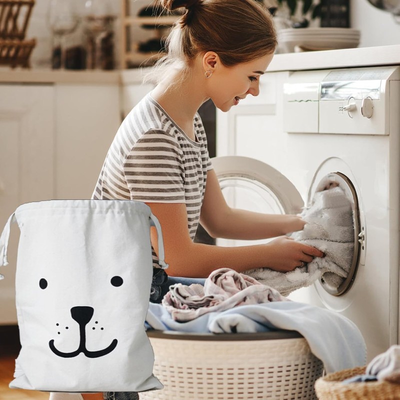 OCCOUMR Pack of 2 Cotton Laundry Bags with Practical Drawstring