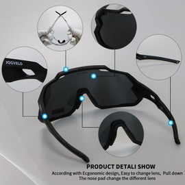 JOGVELO Polarised Sunglasses, Sports Glasses Sunglasses with 3 Interchangeable Lenses for Men Women Sports Cycling MTB Cycling Glasses Sports Glasses Driving Fishing Baseball Running Black