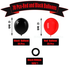 Red and Black Balloons, 70 Pack 12 Inch Black and Red Latex Balloons for Birthday Graduation Wedding Racing Car Poker Card Party Decoration