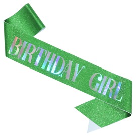 MGJSRNH Birthday Sash for Girl,Green Glitter Satin Multicolour Foil Sash,Women Birthday Party Gift,Queen Princess Party Decorations Supplies