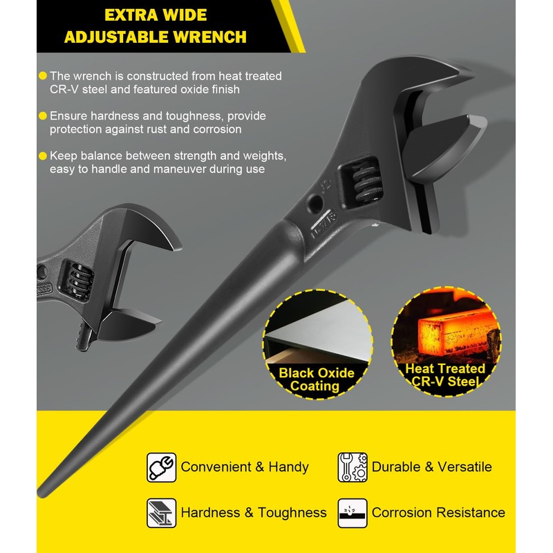 3227 Extra Wide Adjustable Wrench, Spud Wrench with Tether Hole