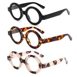 KoKoBin 3 Pack Oversized Round Reading Glasses for Women and Men Blue Light Blocking Comfortable Readers +3.0