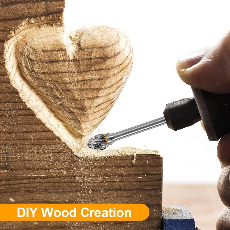 10Pcs Long Carbide Burr Set,Double Cut Carving Bits for Rotary