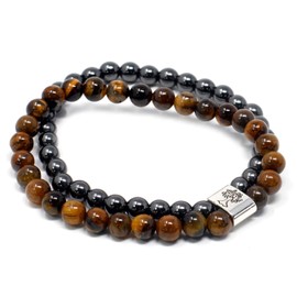 Bountiful Harvest Dual Gemstone & Magnetite Bracelet - Natural Stone & Magnetic Bead Set - Stainless Steel Connector (Tiger Eye, 1 Bracelet)