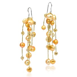 AeraVida Cascading Iridescent Cultured Freshwater Pearl and Crystal Bead Dangle Earrings | Elegant Statement Jewelry for Women | Holiday Jewelry Gift