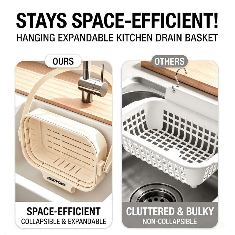 Foldable Hanging Sink Drain Basket for Kitchen (White)