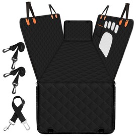 Zoramey Dog Car Seat Cover for Pets, 100% Waterproof 600D Heavy Durable Dog Car Seat Hammock Scratch Proof Nonslip with Seatbelt and Side Flaps for SUV, Truck, Sedan (Black Border)