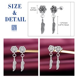 Yumilok Punk Earrings Women's Earrings Feather Boho with Tangling Pentagon Earrings Hanging Earrings Men Men Stainless Steel Piercing, Stainless Steel