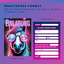 HIDEBLOOM I Horse Invitation Cards Children's Birthday I Pack of 12 I DIN A6 (10.5 cm x 14.8 cm) I Invitation Birthday I Children's Party I Invitation Cards Horse Teenager Girls I Postcards Children