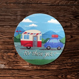 Needzo Happy Camper Drink Coasters, Camping Theme Coaster Set with Punny Sayings, Absorbent Stone Surface Decor, Pack of 4