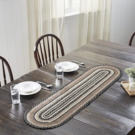 VHC Brands Sawyer Mill Charcoal Farmhouse Jute Oval Table Runner 13x37