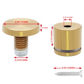 Bonsicoky 4 Sets Golden Stainless Steel Standoff Screws, Wall Mounting Sign Standoff Hardware for Hanging Acrylic Glass Picture Frame (1" x 1")