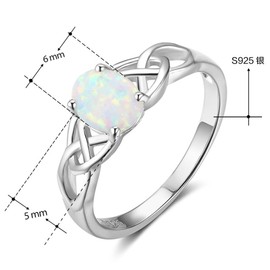 925 Sterling Silver Celtic Knot Heart Shaped Fire Opal Wedding Engagement Ring (Silver, 9)