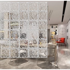 BMIDRUT 12Pcs White Hanging Room Divider,Wood-Plastic Room Divider DIY Panel Screens Partition Wall Dividers Room Decoration with All Accessories 11.4x11.4 Inch