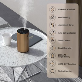 Waterless Essential Oil Diffuser Aromatherapy Scent Diffusers for Home Large Room, Bedroom, Car, Office, Desk, Battery Operated Mini Portable Air Freshener, 3 Countdown Timers & 3 Mist Levels, Gold