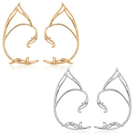 FENQURO 2 Pairs of Elf Ears, Ear Cuff Elf Earrings for Women, Elf Ears, Catwoman Ears, Elf Ears, Elf Ears, Elf Ears, Jewellery for Elves Costume, Fairy Costumes, Women, Cosplay Costume