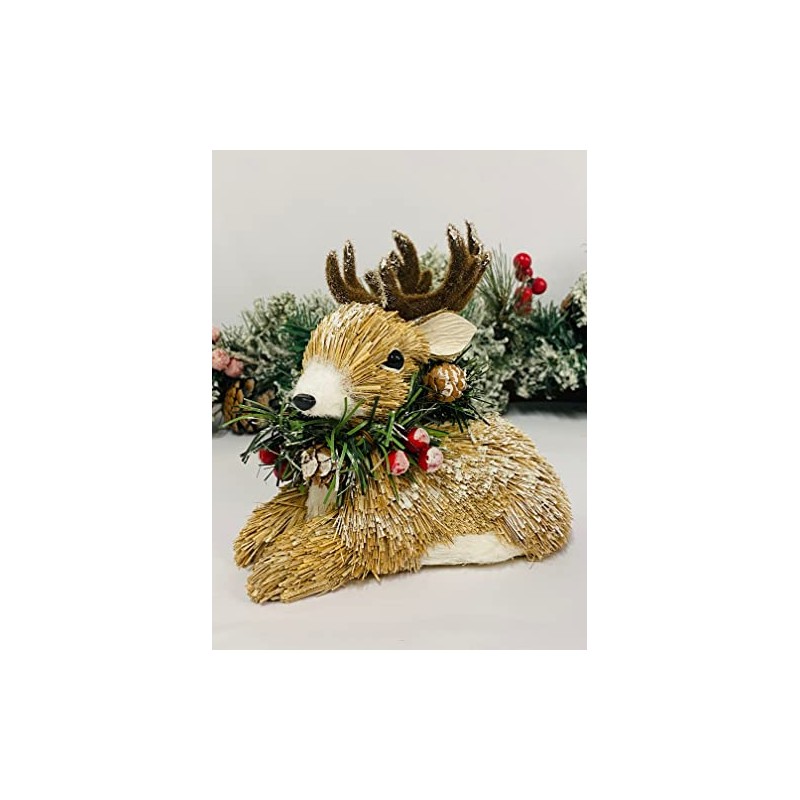 Mezzaluna Gifts Reindeer with Wreath Christmas Festive Ornament (SMALL H