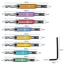 CCTSA Self Centering Drill Bits Set for Hinges, Center Drill Bits VIX Bit Set with Red Plastic Storage Case for Wood Woodworking Door Window Cabinet Hinge Total 10 PCS (Colorful)