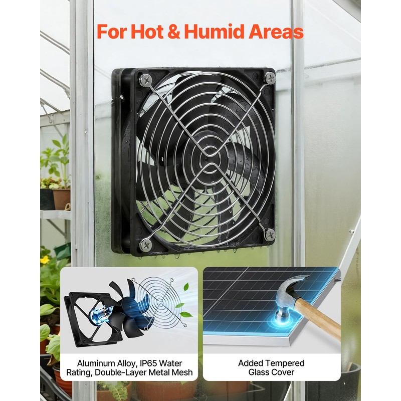 VEVOR Solar Powered Fan, 30W Solar Panel with 2 Fans,