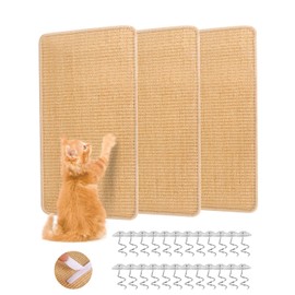 TIDEVAN Pack of 3 Sisal Cat Scratching Mat for Gluing Scratching Mat Cat Sisal Carpet Scratching Mat Cat Wall 50 x 25 cm Carpet Cat Scratching Board Wall Velcro for Protects Sofa Rugs Wall