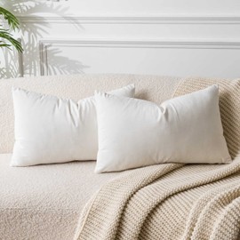JUSPURBET Cream White Decorative Velvet Throw Pillow Covers 40x60 CM,Pack of 2 Luxury Soft Solid Cushion Cases for Sofa Couch Bed