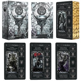 Black Stained Glass Tarot Cards for Beginners with Meanings on Them 400GSM Unique Thickness Gilded Learning Tarot Deck Set with Guide Book and Golden Edge on 78 Cards