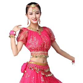 Grouptap Bollywood pink indian womens ladies fancy anarkali salwar kameez dress arabian princess belly dance skirt outfits costume (Pink, 150-170 cm, 45-70 kg)