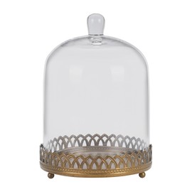 Twakutwaku 12" Tall Large Sturdy Handmade Glass Cloche Dome with Metal Base in Gold for Plant, Terrarium, Collectibles, Candle. Cloche Glass Dome, Bell Jar Display Case (Metal Base, 11")