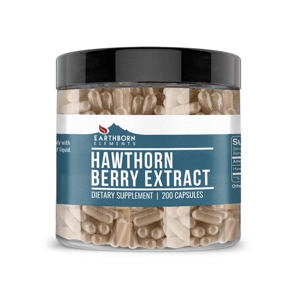 Earthborn Elements Hawthorn Berry Extract 200 Capsules, Pure & Undiluted, No Additives
