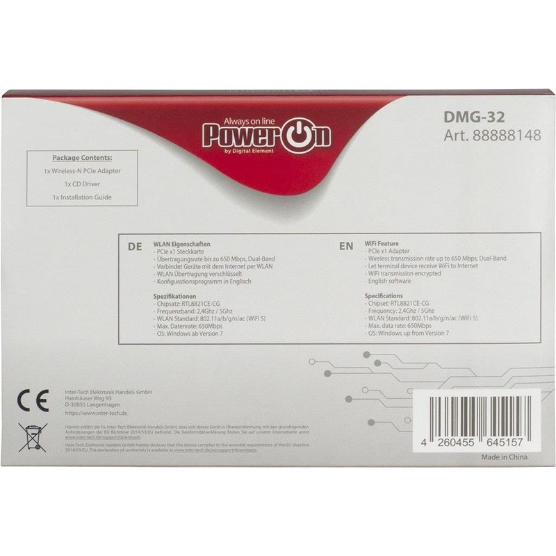 Inter-Tech DMG-32 Internal WLAN 650 Mbit/s, Black/Silver